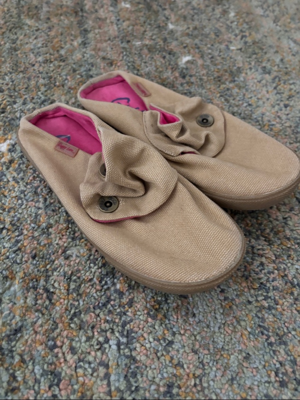 Blowfish Tan Canvas Slip-On Flats with Pink Lining